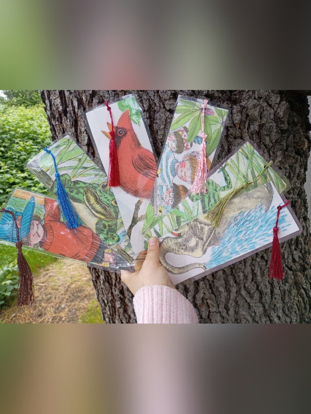 Handmade Set of Childrens Book UpcycIed Illustrated Tassel Bookmarks